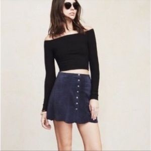 Reformation Abigail Navy Suede Skirt